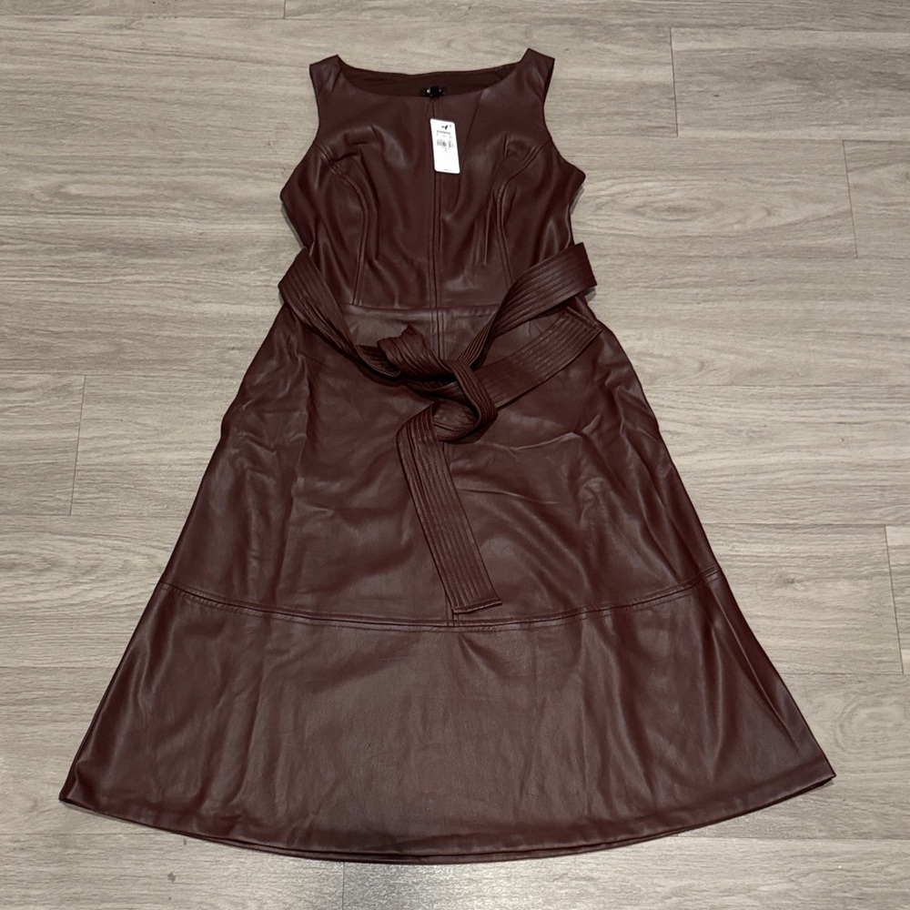 Express Faux Leather Elegant Brown Sleeveless Dress, Small-NWT